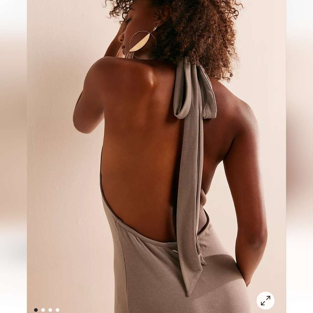 Elegant Tan Maxi Halter Dress Open Back